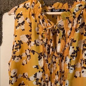 Mustard Yellow Floral Bouse with Tie ✨Plus Size✨